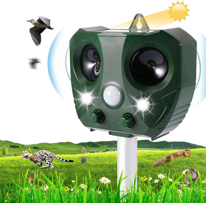 Motion Activated Ultrasonic Pest Deterrent with Dual Speakers and LED Flash, 30ft Range