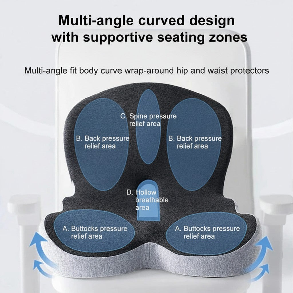 Memory Foam Seat Cushion with Curved Backrest and Removable Cover