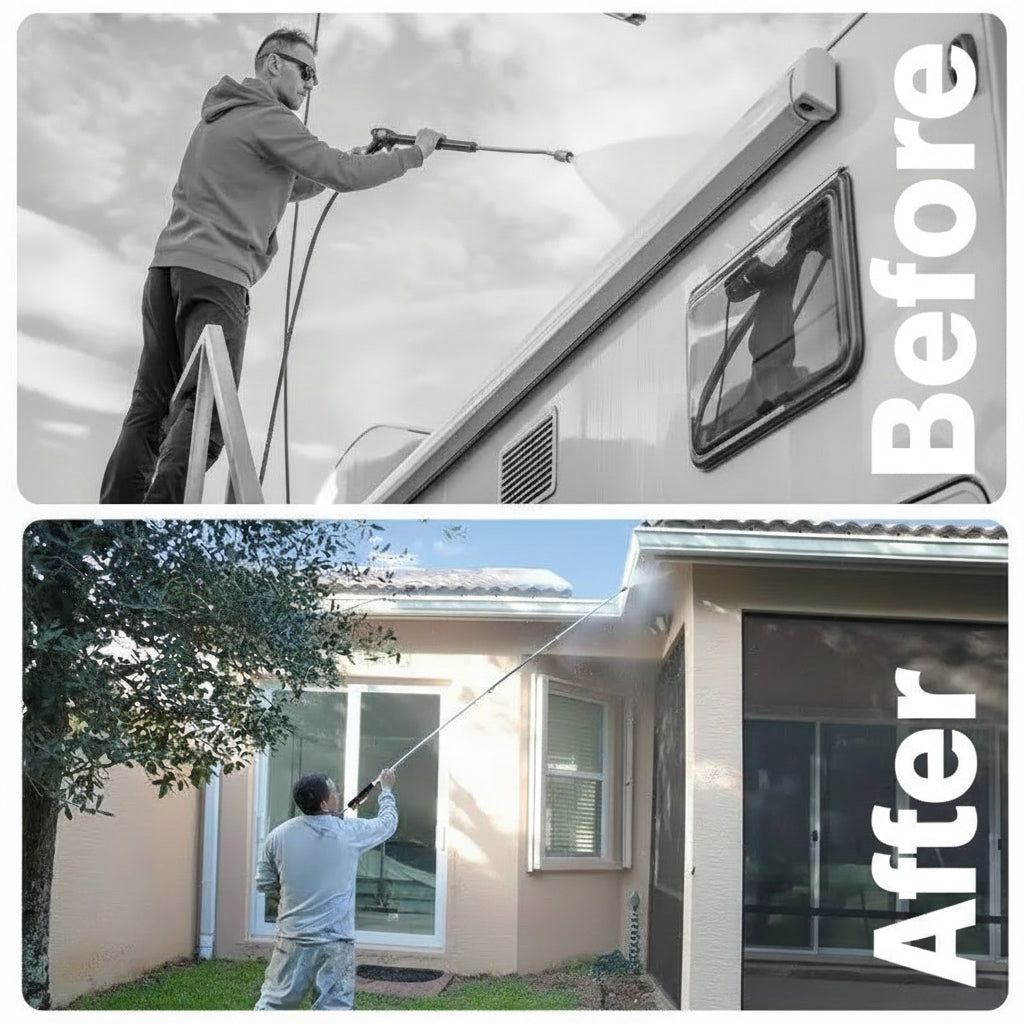 Telescoping Pressure Washer Wand with 4000 PSI Capacity and Six Spray Nozzles for Gutters, Roofs and Walls