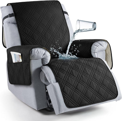 Microfiber Recliner Cover with Waterproof TPU Coating and Dual Side Pockets, Machine Washable