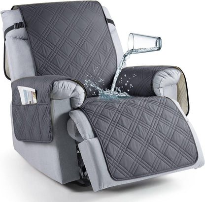 Microfiber Recliner Cover with Waterproof TPU Coating and Dual Side Pockets, Machine Washable