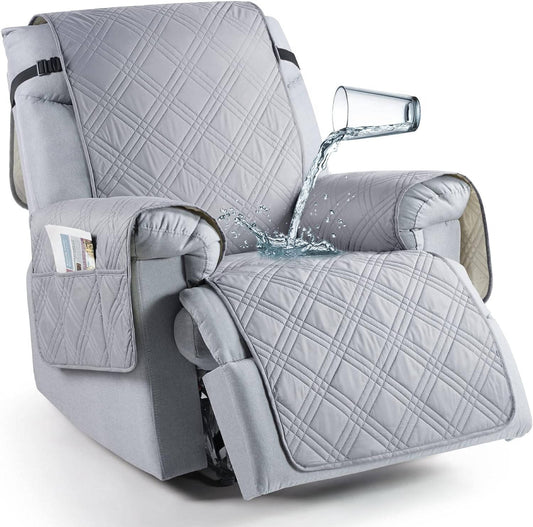 Microfiber Recliner Cover with Waterproof TPU Coating and Dual Side Pockets, Machine Washable