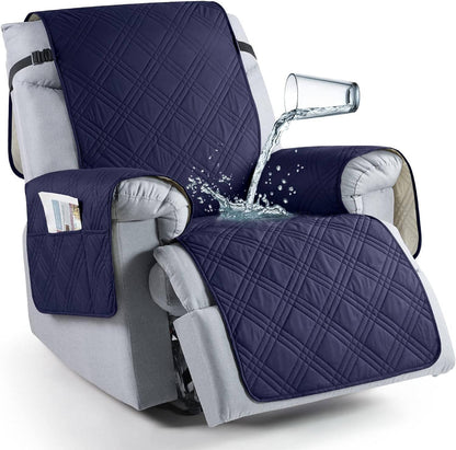 Microfiber Recliner Cover with Waterproof TPU Coating and Dual Side Pockets, Machine Washable