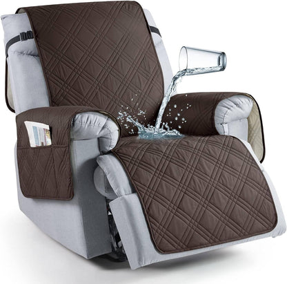 Microfiber Recliner Cover with Waterproof TPU Coating and Dual Side Pockets, Machine Washable