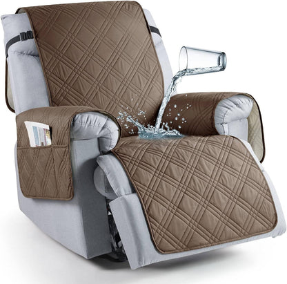 Microfiber Recliner Cover with Waterproof TPU Coating and Dual Side Pockets, Machine Washable