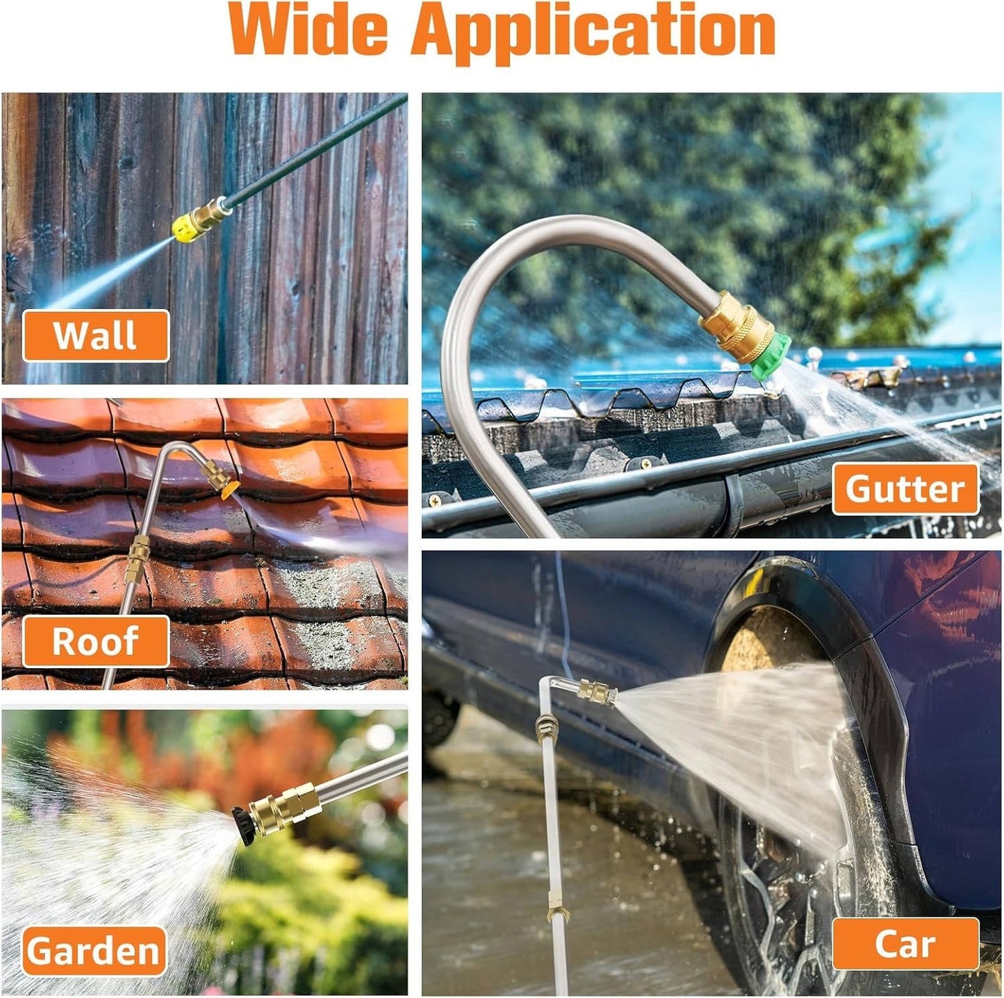 Telescoping Pressure Washer Wand with 4000 PSI Capacity and Six Spray Nozzles for Gutters, Roofs and Walls