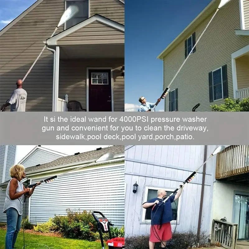 Telescoping Pressure Washer Wand with 4000 PSI Capacity and Six Spray Nozzles for Gutters, Roofs and Walls