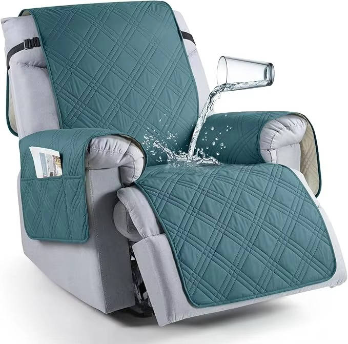 Microfiber Recliner Cover with Waterproof TPU Coating and Dual Side Pockets, Machine Washable