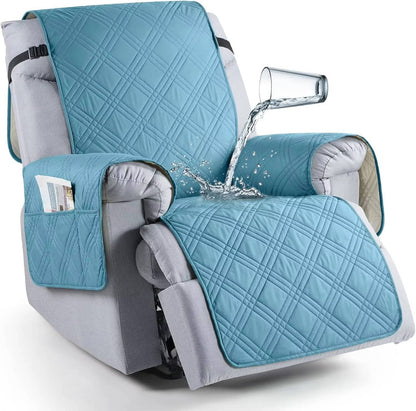 Microfiber Recliner Cover with Waterproof TPU Coating and Dual Side Pockets, Machine Washable