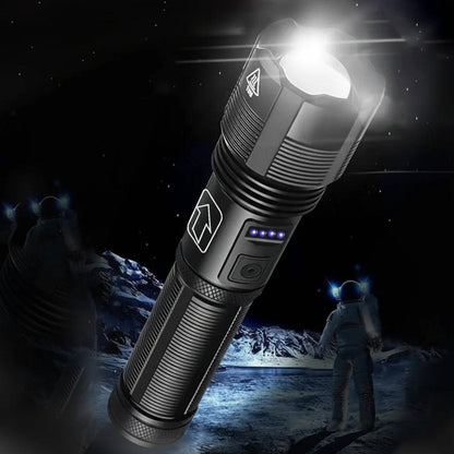 Rechargeable LED Flashlight with Zoomable Beam and 5 Lighting Modes, IPX5 Water Resistant