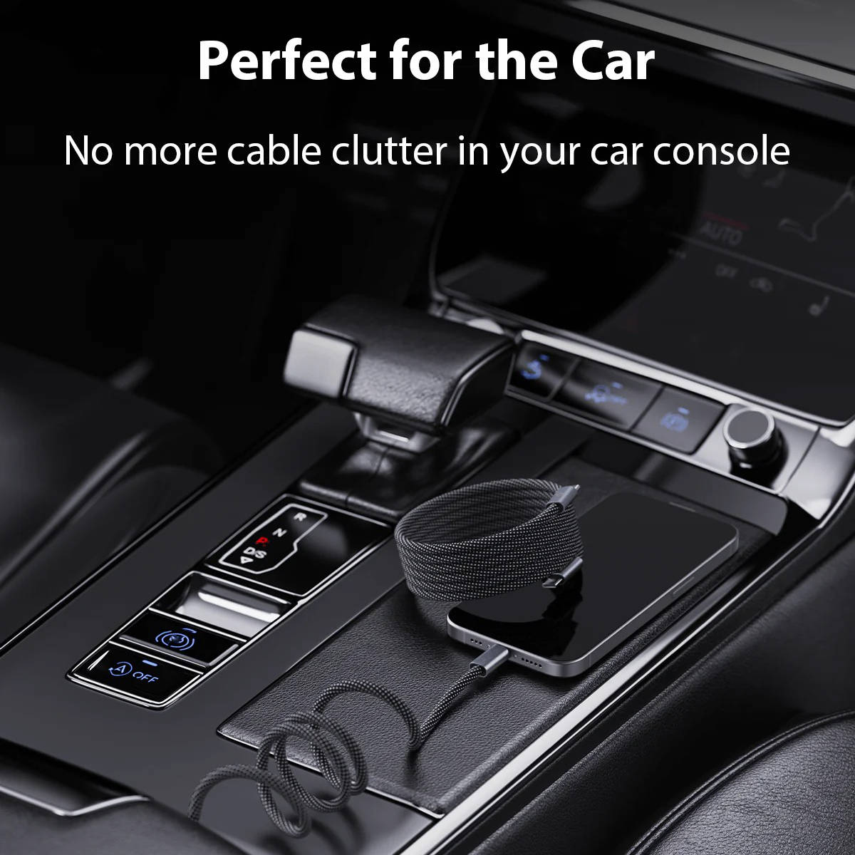 Self-Coiling Charging Cable with Magnetic Tips and Braided Protection, 3.3ft