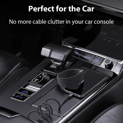 Self-Coiling Charging Cable with Magnetic Tips and Braided Protection, 3.3ft
