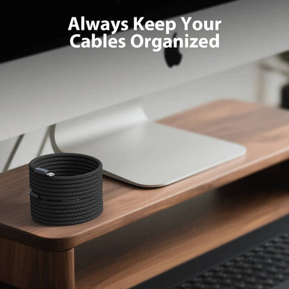 Self-Coiling Charging Cable with Magnetic Tips and Braided Protection, 3.3ft