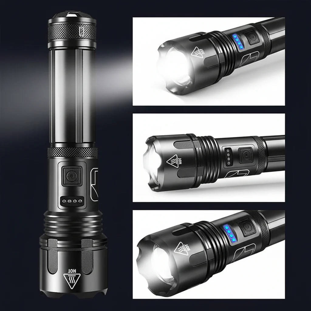 Rechargeable LED Flashlight with Zoomable Beam and 5 Lighting Modes, IPX5 Water Resistant