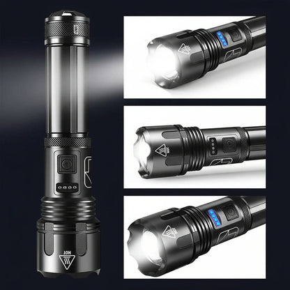 Rechargeable LED Flashlight with Zoomable Beam and 5 Lighting Modes, IPX5 Water Resistant