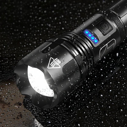 Rechargeable LED Flashlight with Zoomable Beam and 5 Lighting Modes, IPX5 Water Resistant
