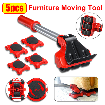 Furniture Moving System with Lifting Bar and 360-Degree Rotating Pads