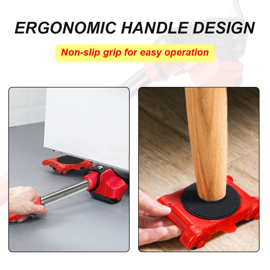 Furniture Moving System with Lifting Bar and 360-Degree Rotating Pads