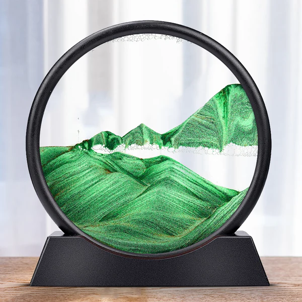 Dynamic Sand Art Frame with Colored Layers and Glass Panels