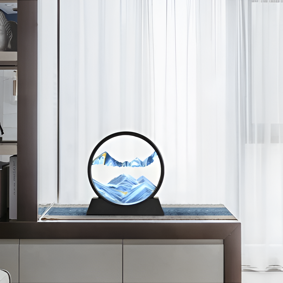 Dynamic Sand Art Frame with Colored Layers and Glass Panels
