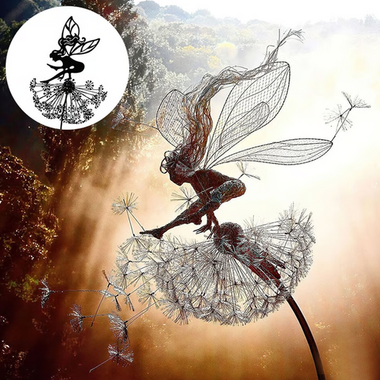 Steel Fairy Garden Sculpture with Dandelion Design and Rust-Resistant Coating