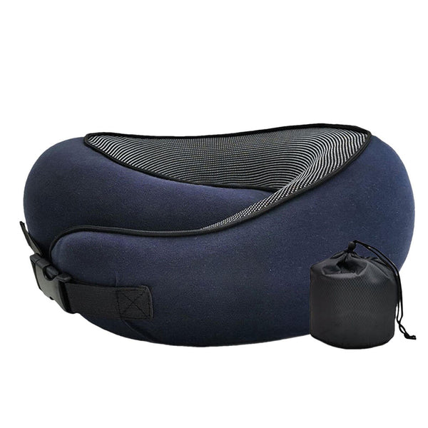 Contoured Neck Pillow with Snap Closure and Sleep Accessories for Travel