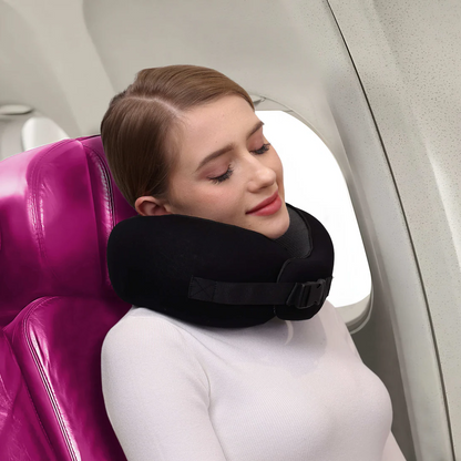 Contoured Neck Pillow with Snap Closure and Sleep Accessories for Travel