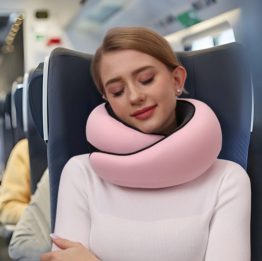 Contoured Neck Pillow with Snap Closure and Sleep Accessories for Travel