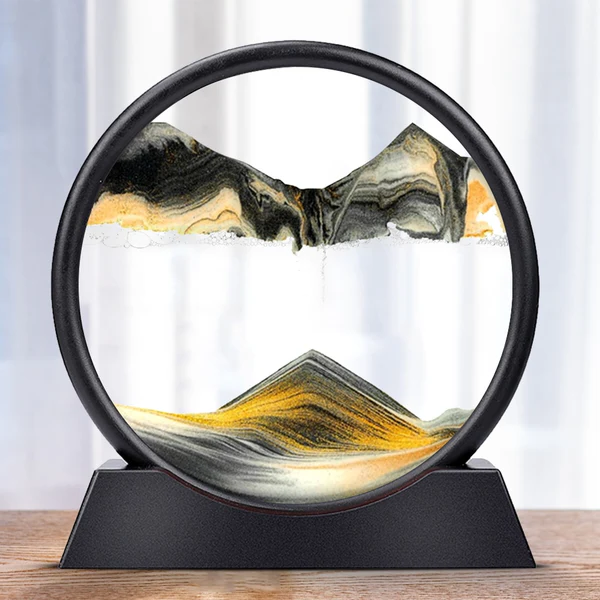 Dynamic Sand Art Frame with Colored Layers and Glass Panels