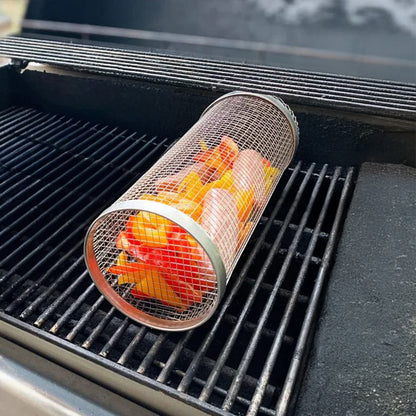 Small Hole Rolling Mesh Grill Basket For Fries And Shrimp