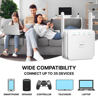 WiFi Network Repeater with Wall Penetrating Antenna and Multi-Device Support