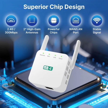 WiFi Network Repeater with Wall Penetrating Antenna and Multi-Device Support