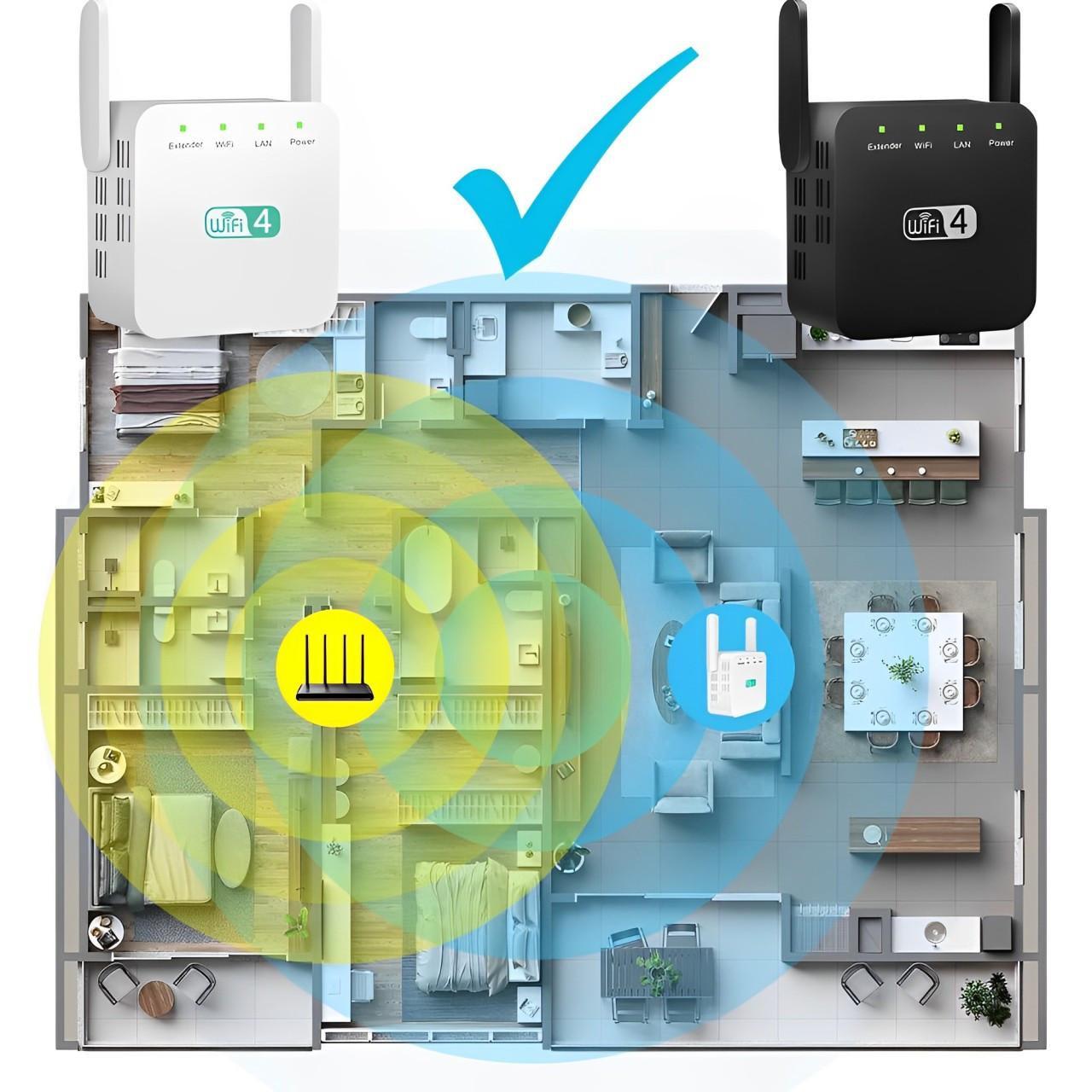 WiFi Network Repeater with Wall Penetrating Antenna and Multi-Device Support