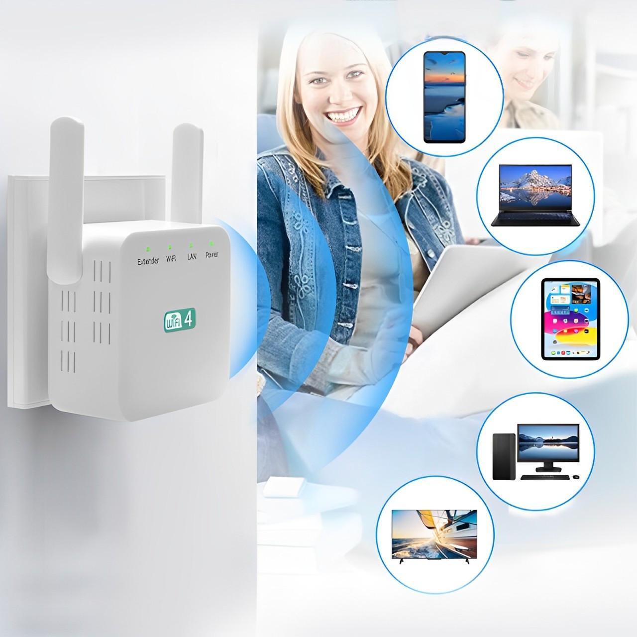 WiFi Network Repeater with Wall Penetrating Antenna and Multi-Device Support
