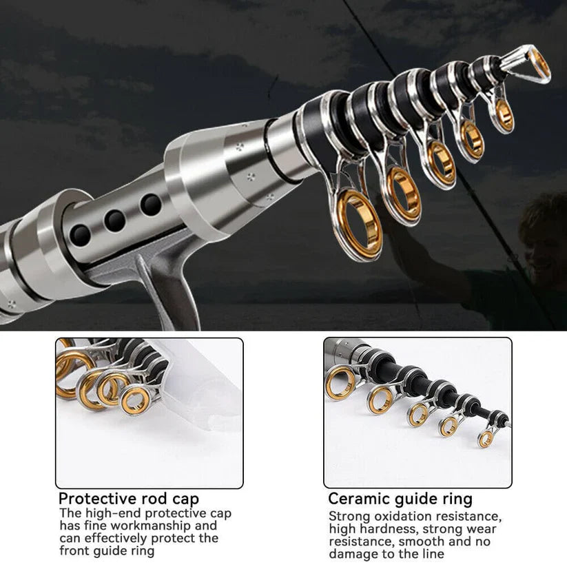 Telescopic Fishing Rod Combo with Spinning Reel and Protective Bag, 5.9ft