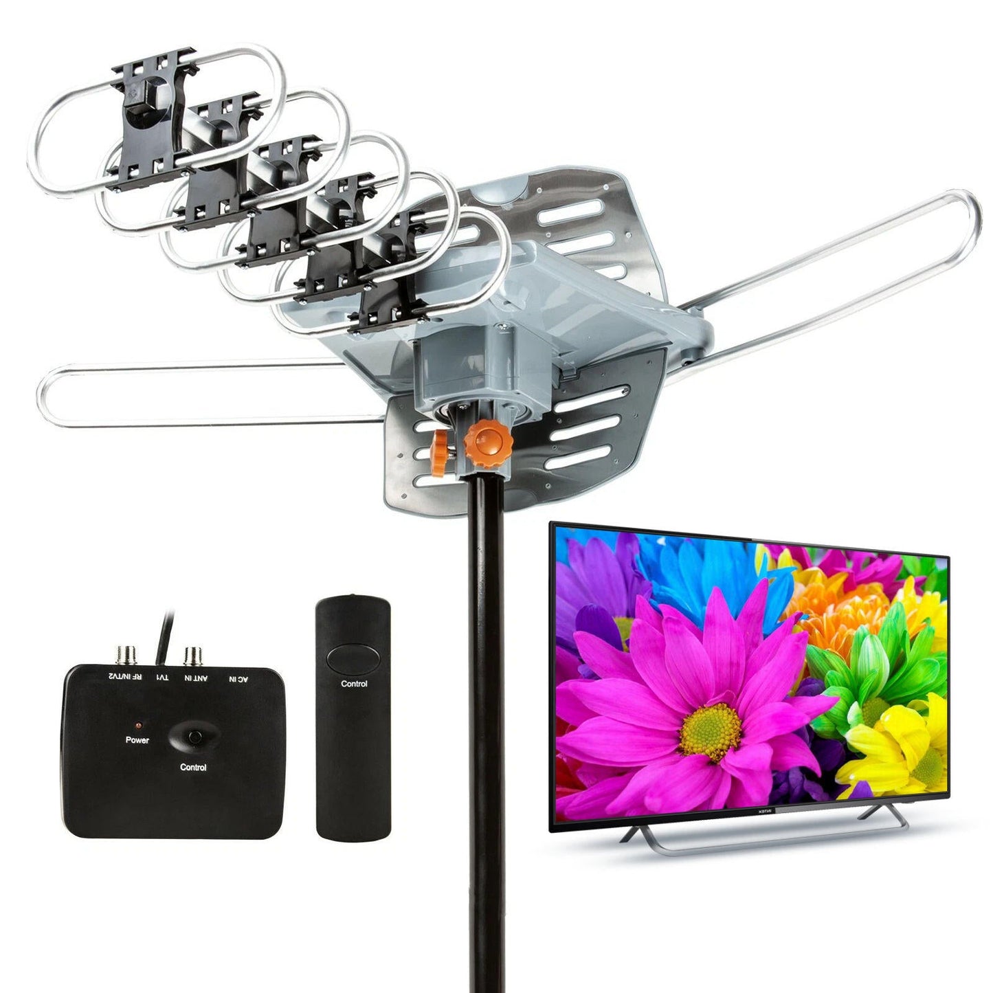 Motorized HD Antenna with 360 Degree Rotation and Wireless Remote Control
