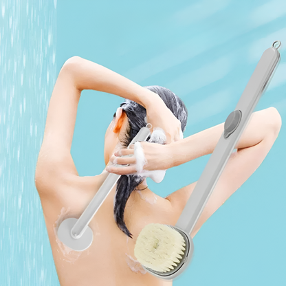 Back Scrubber with Gel Dispenser and Curved Handle, 14.2 Inch Reach