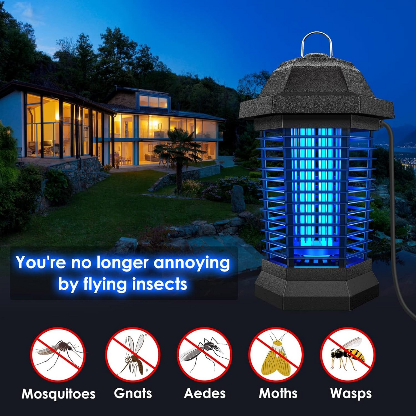 Ultraviolet Bug Zapper with Steel Grid and Removable Insect Trap
