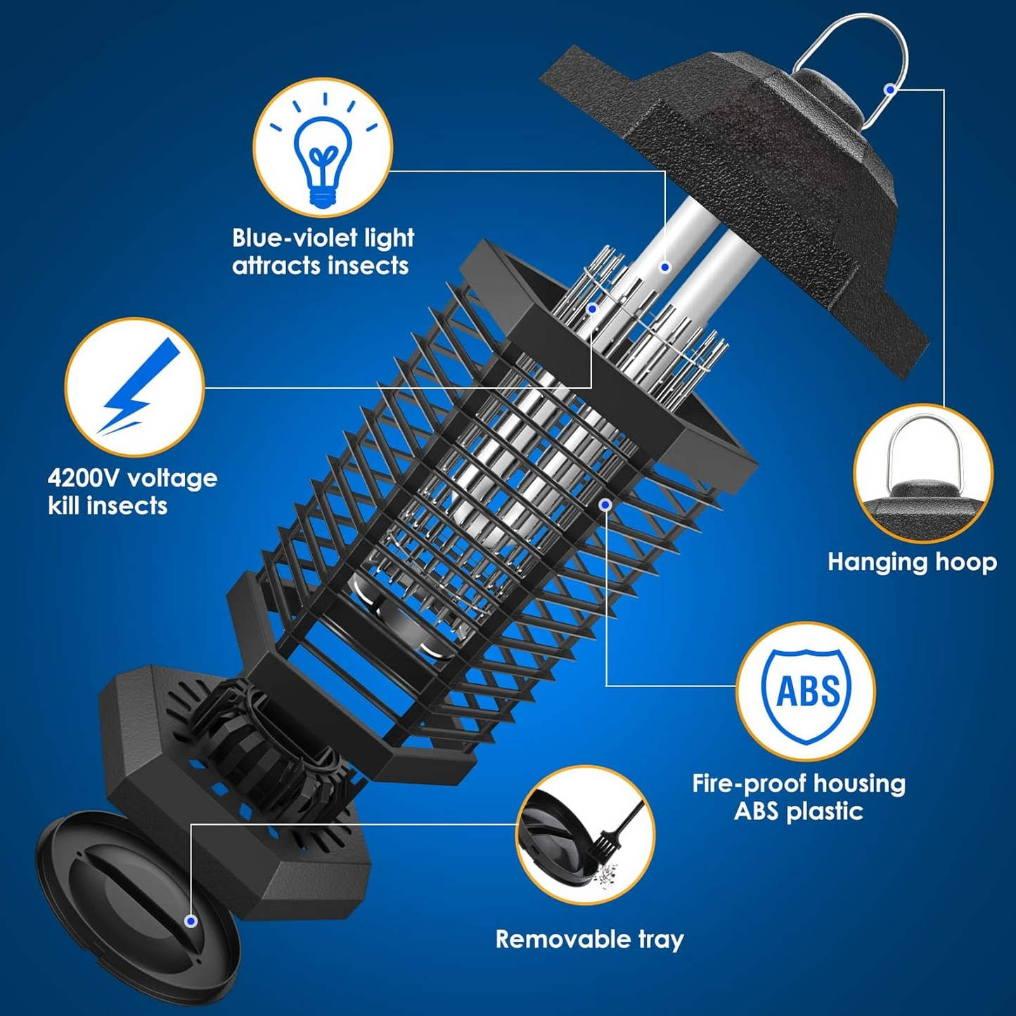Ultraviolet Bug Zapper with Steel Grid and Removable Insect Trap