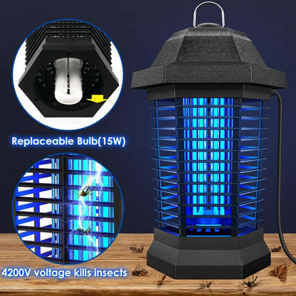 Ultraviolet Bug Zapper with Steel Grid and Removable Insect Trap