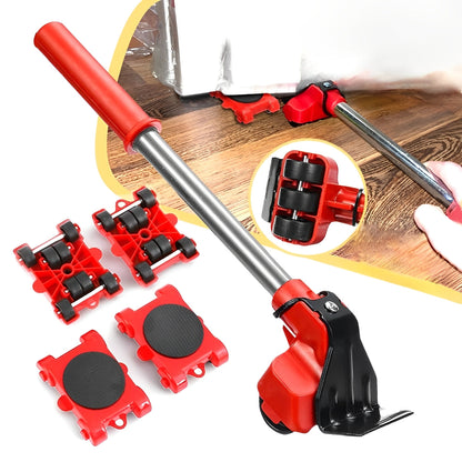 Furniture Moving System with Lifting Bar and 360-Degree Rotating Pads