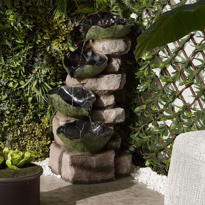 Rocky Leaf Water Fountain - Polyresin
