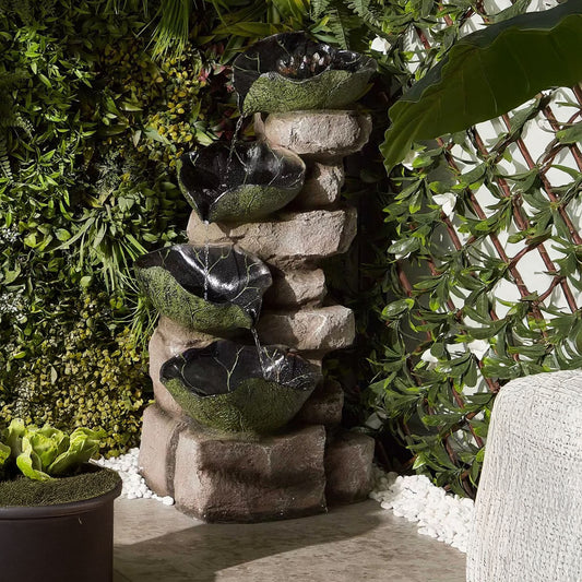 Rocky Leaf Water Fountain - Polyresin