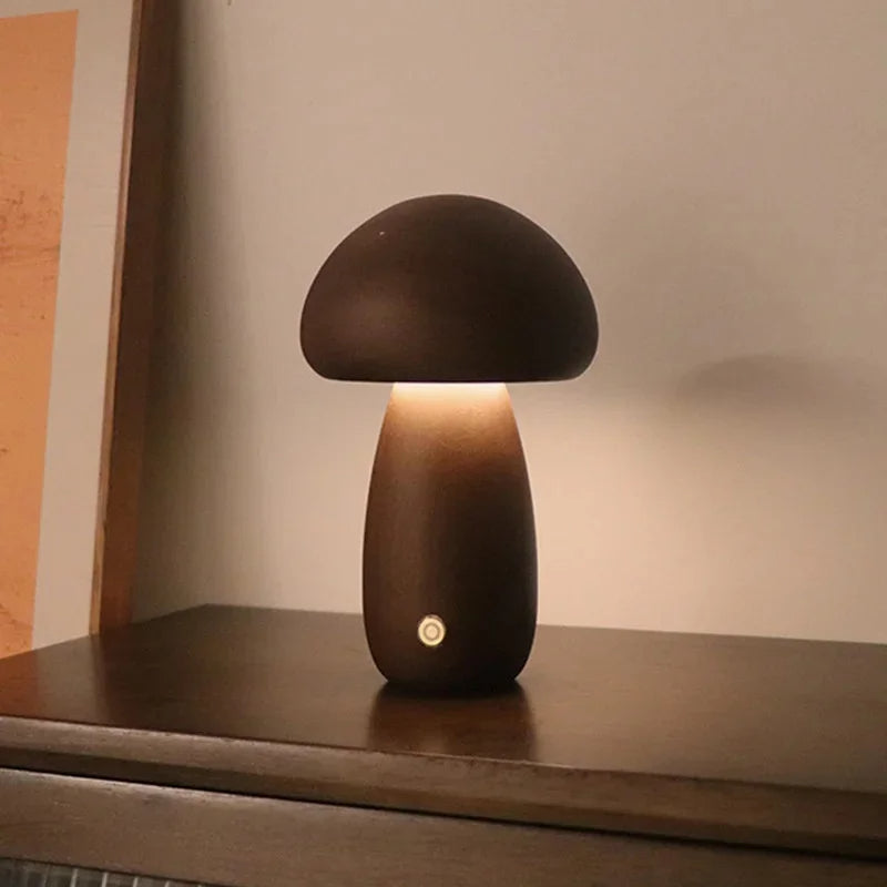 Wooden Mushroom Night Light with Touch Control and Rechargeable Battery