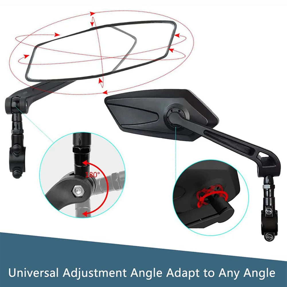 Handlebar Mirrors with 360-Degree Rotation and Wide Angle Glass, Foldable Design