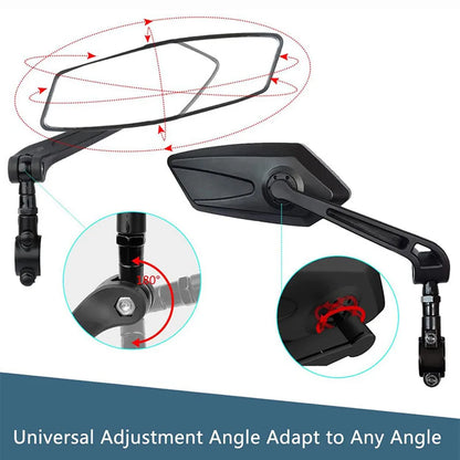 Handlebar Mirrors with 360-Degree Rotation and Wide Angle Glass, Foldable Design